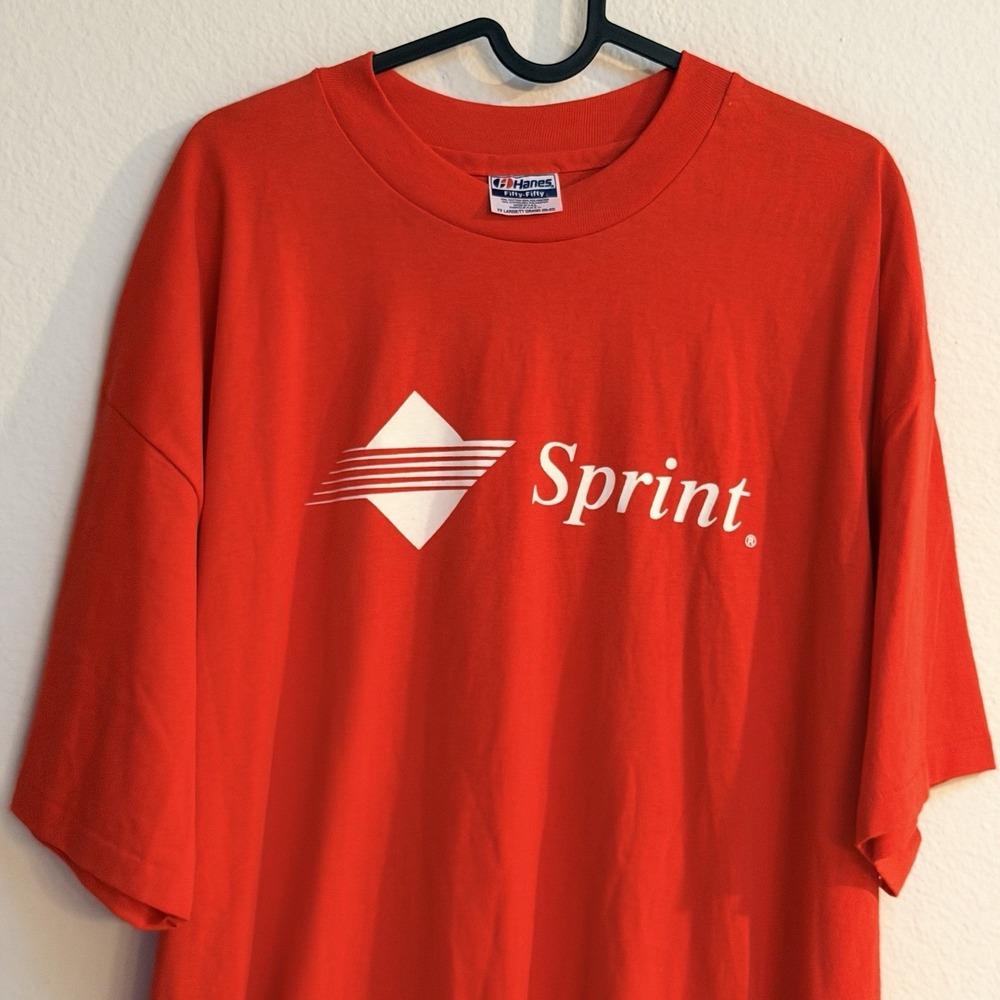 Vintage 90s Sprint Phone Corp Red Men's XXL  Graphic T Shirt Single Stitch Hanes